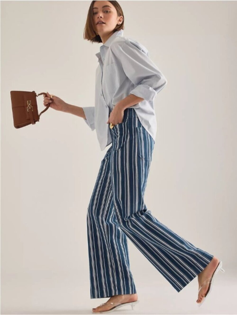 Anthropologie Maeve Size 18W Colette Striped High-Rise Wide Leg Full Length Pant